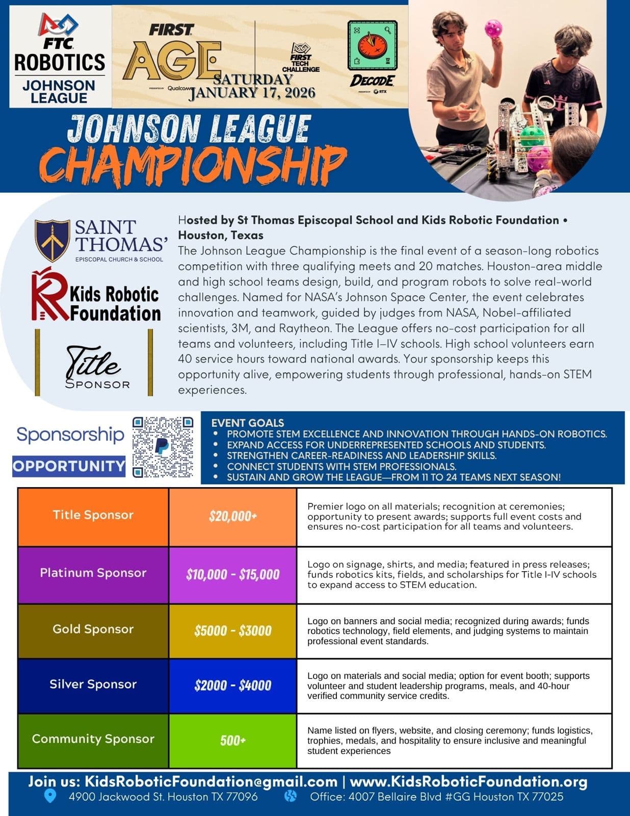 FTC Johnson League event materials